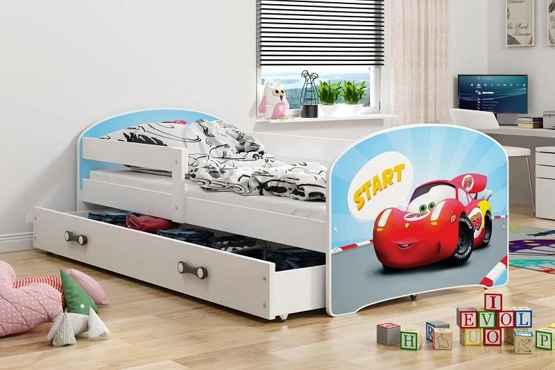 Dětská postel Luki auta 160x80 s úložným prostorem