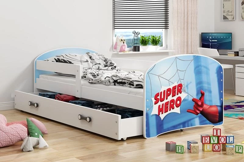 Dětská postel Luki super hero 160x80 s úložným prostorem