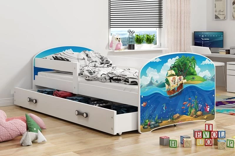 Dětská postel Luki piráti 160x80 s úložným prostorem