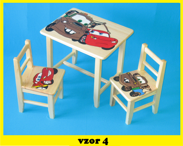 Dětský stůl s židlemi Auta + malý stoleček zdarma 
