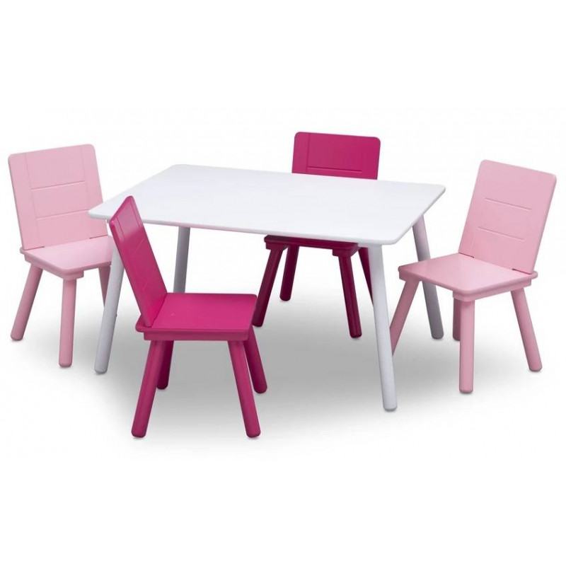Dětský stůl se čtyřmi židlemi Bílo-růžový