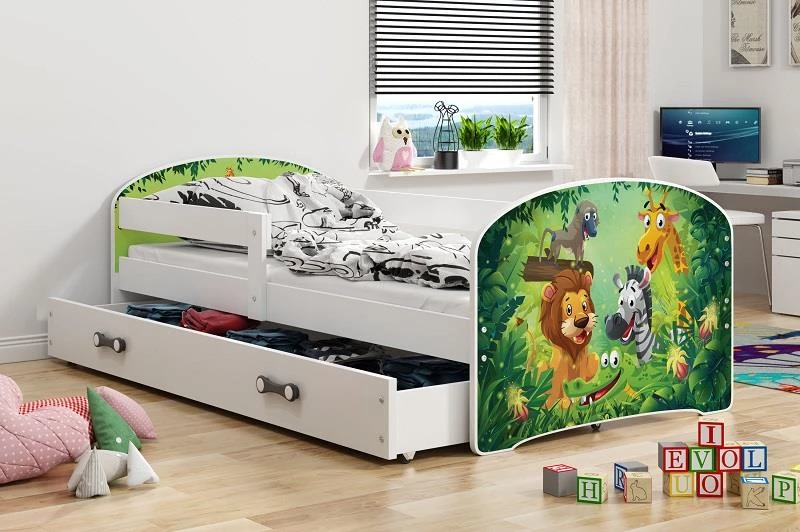 Dětská postel Luki jungle 160x80 s úložným prostorem