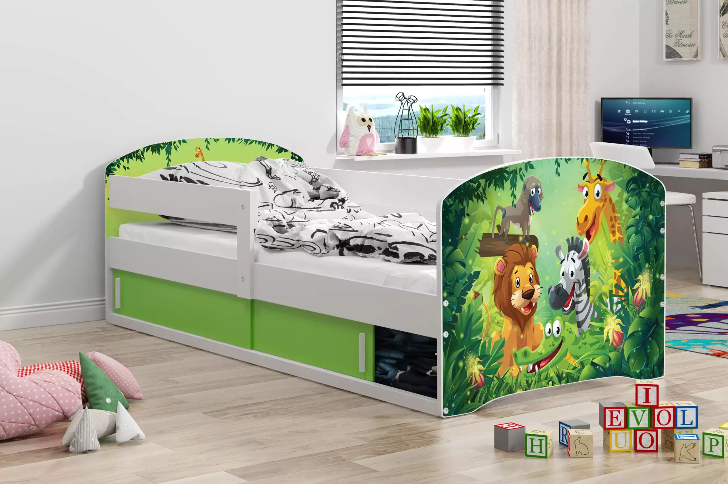 Dětská postel Luki 1 jungle 160x80 s posuvnými dvířky