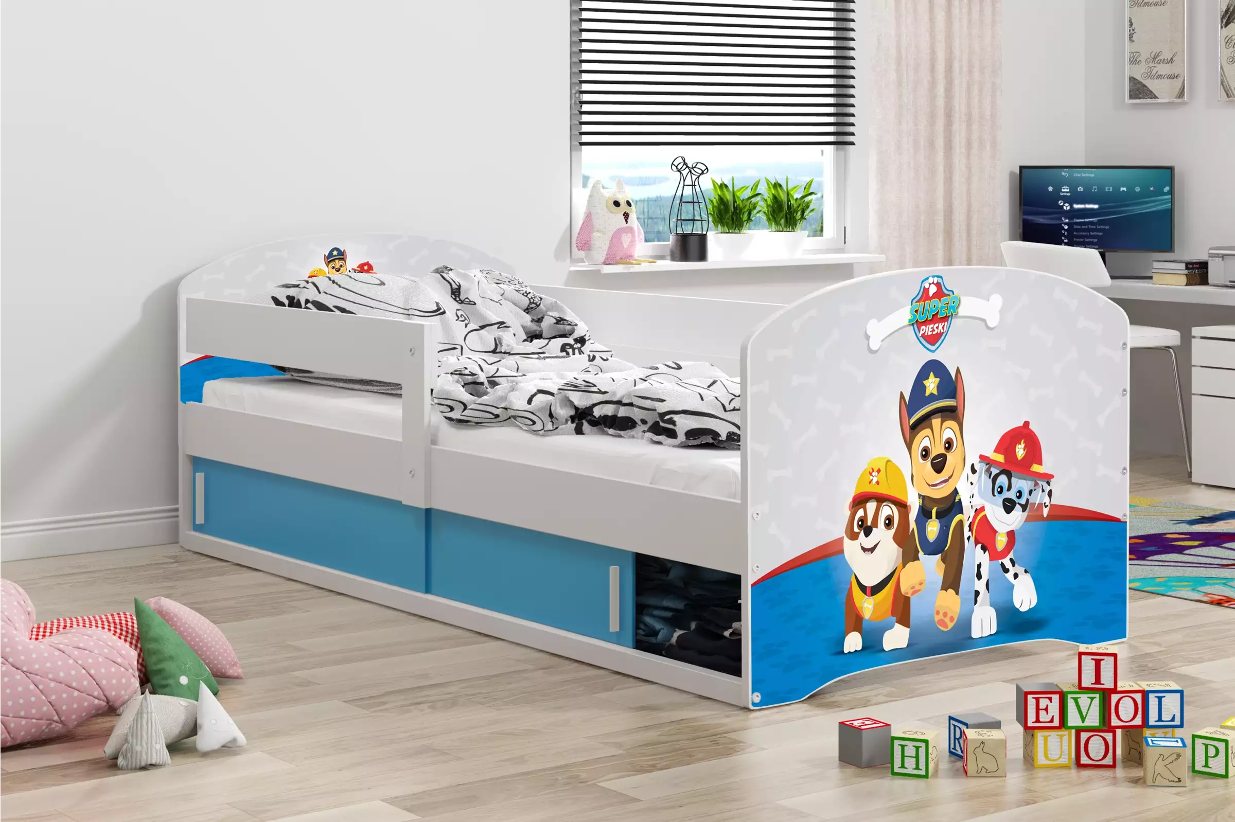 Dětská postel Luki 1 patrola 160x80 s posuvnými dvířky