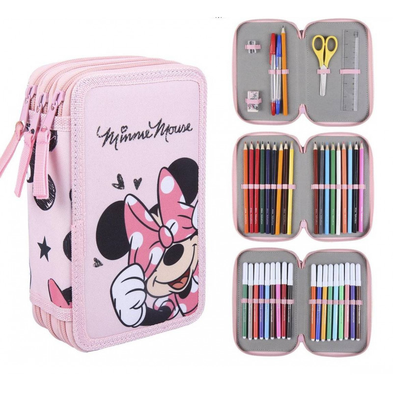 Školní penál třípatrový s náplní Minnie Mouse