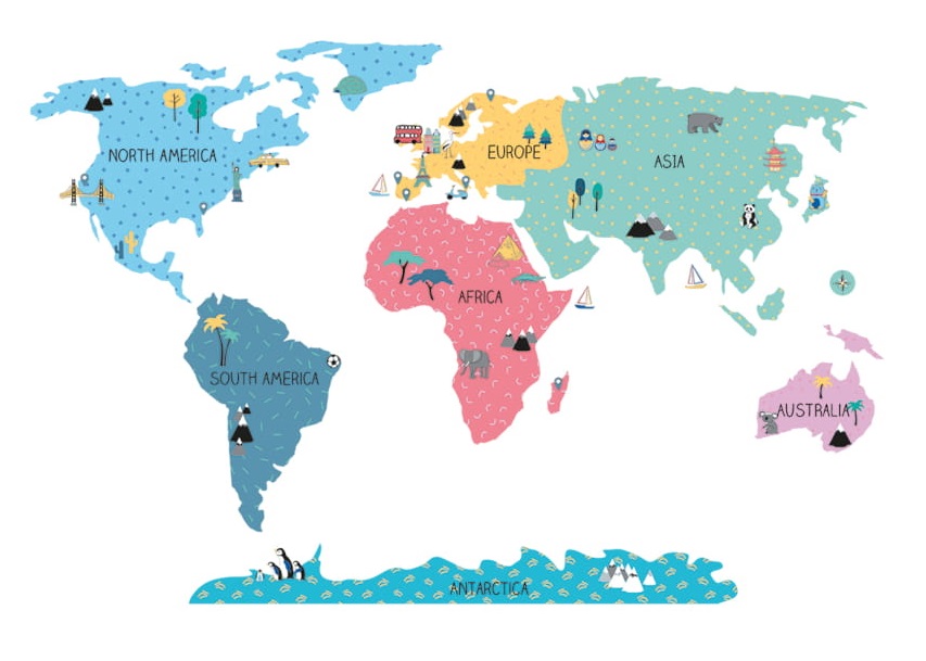 Samolepka na zeď Mapa světa barevná