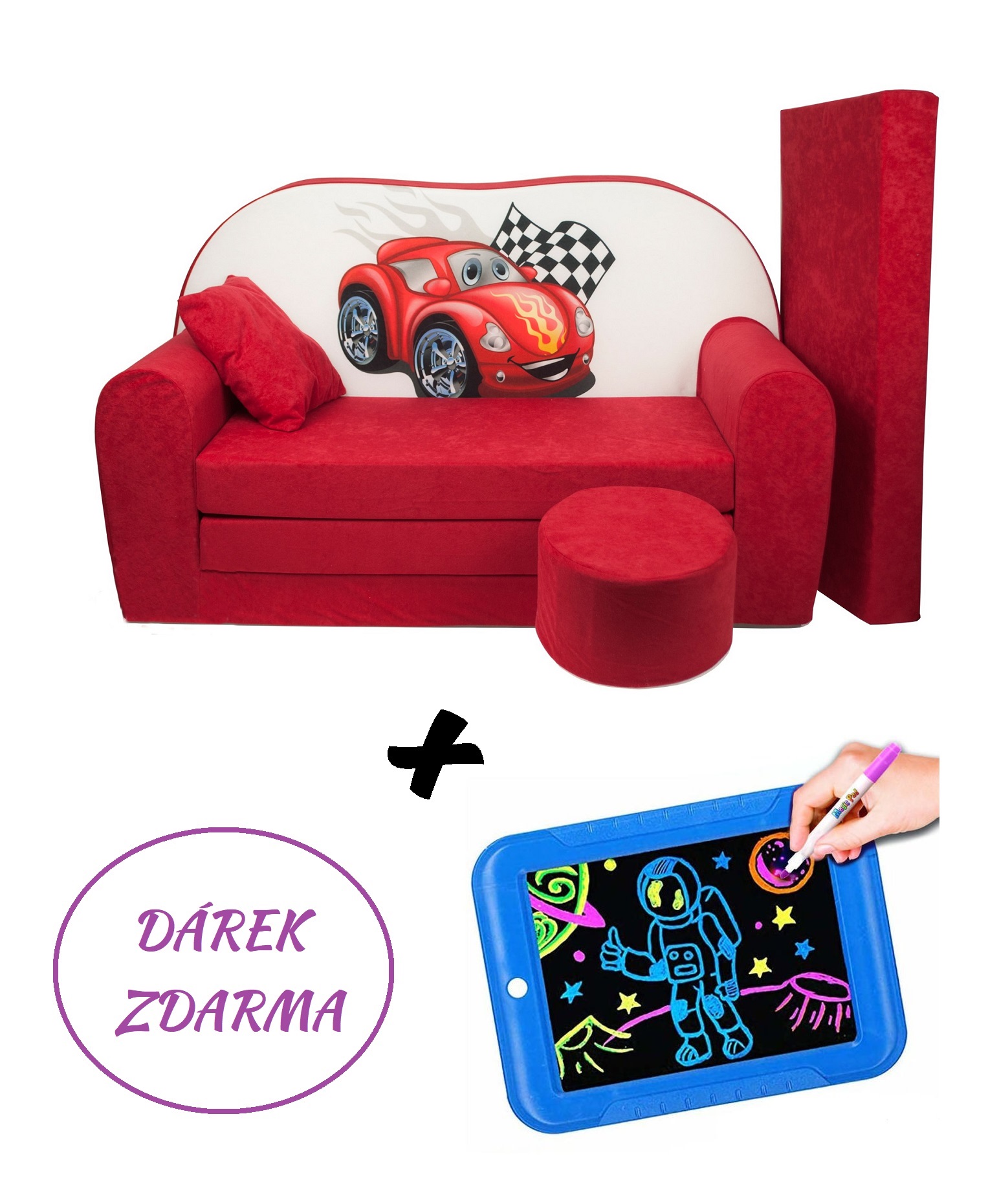Dětská pohovka velká auta červená